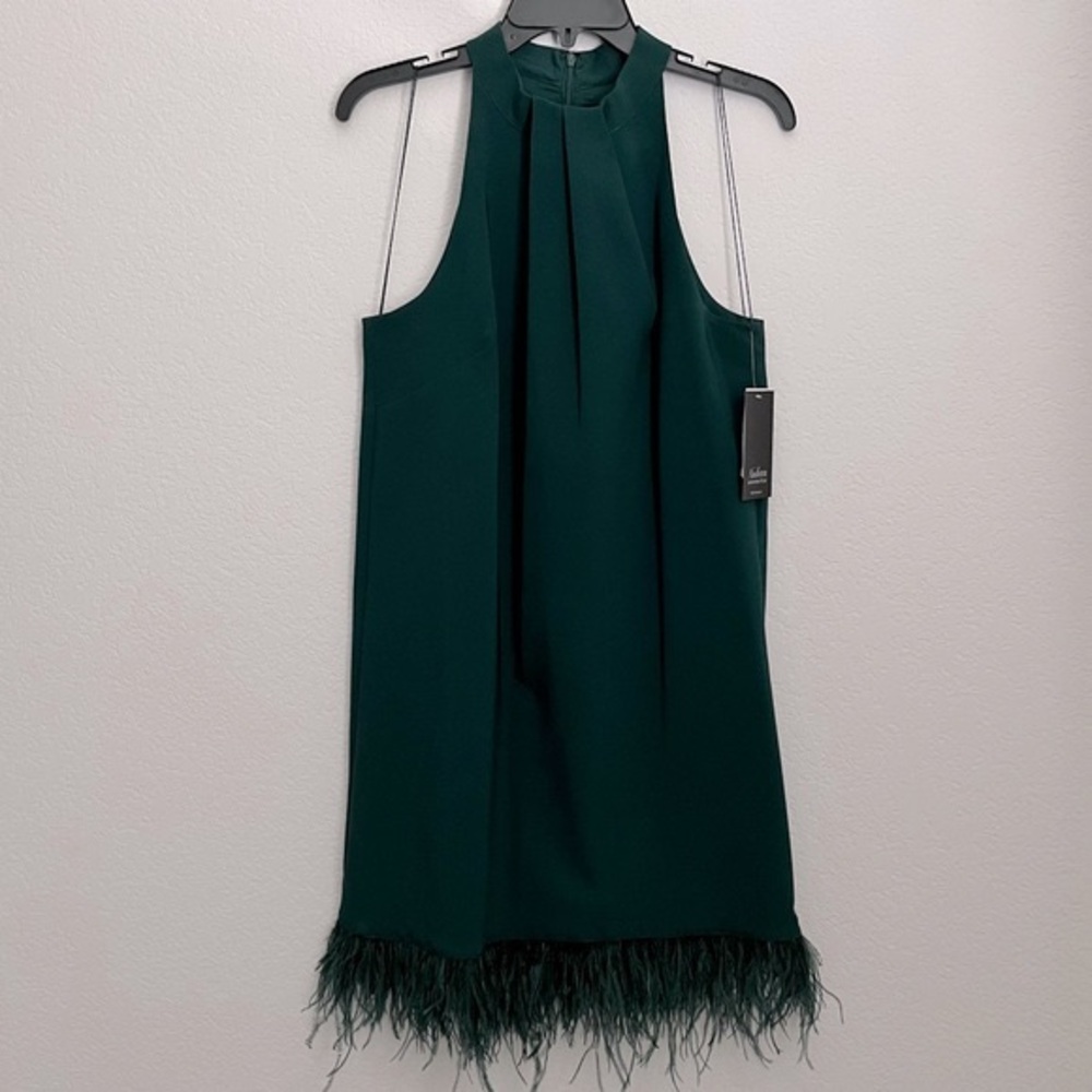 Aidan By Aidan Mattox Halter Swing Faux Feather Trim Cocktail Dress - Picture 4 of 11